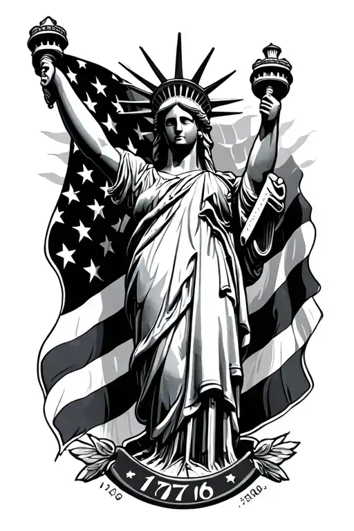 Statue of Liberty with American flag and 1776 tattoo design idea