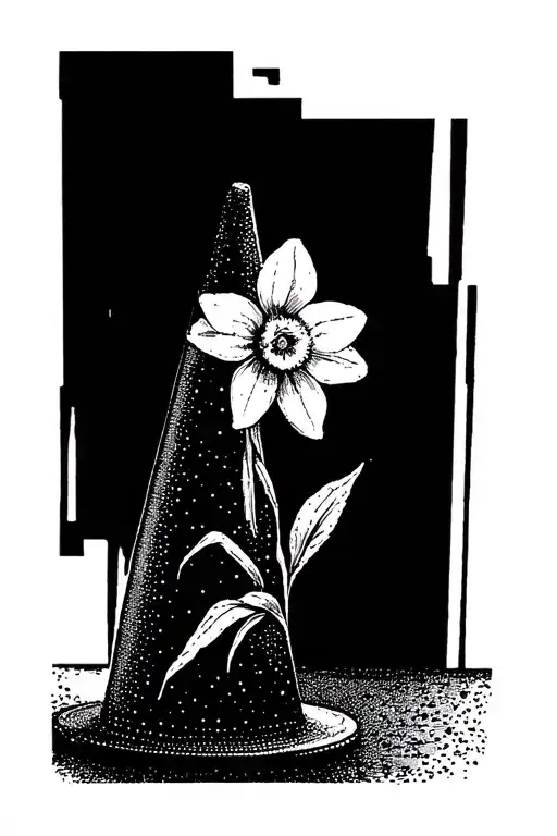 traffic cone with narcissus flower tattoo design idea