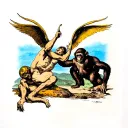 creation of Adam god as a alien and Adam as a monkey tattoo design idea