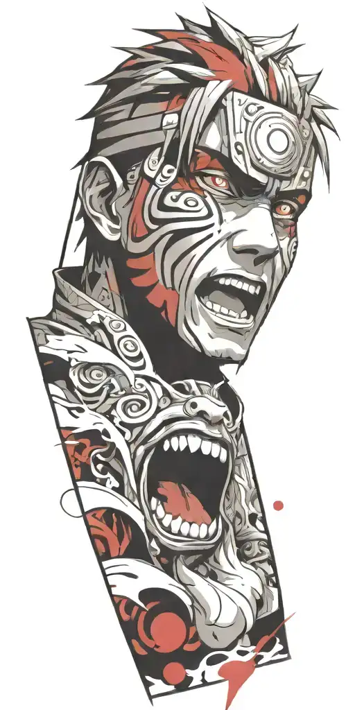 naruto screaming wearing oni mask fighting off inner demons  tattoo design idea
