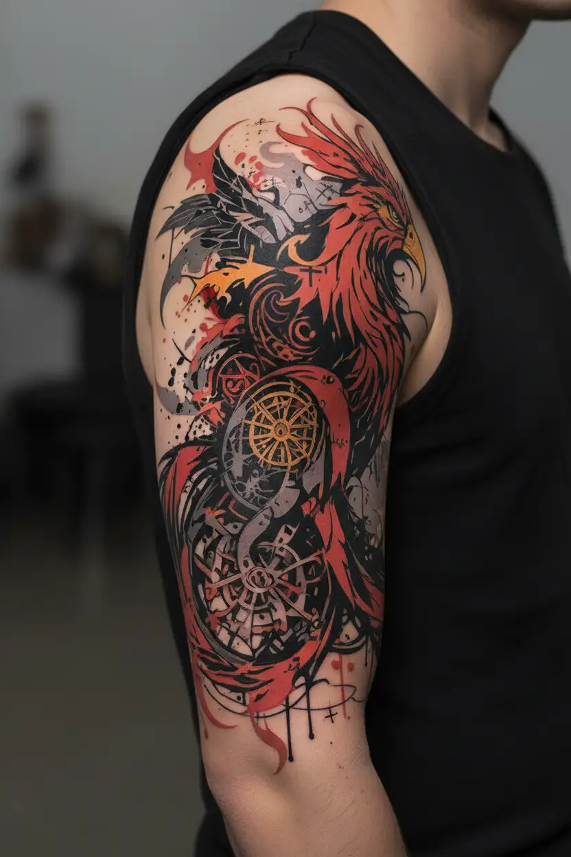 viking, phoenix, romanian flag, tattoo design idea