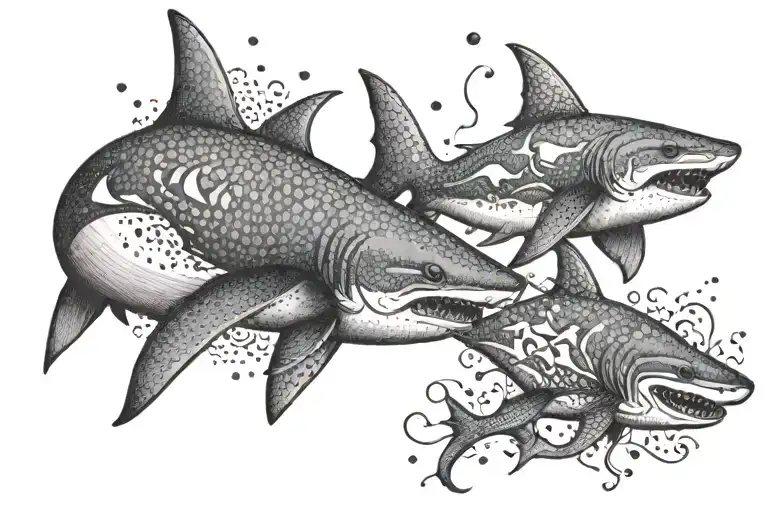 Pisces with sharks tattoo design idea