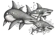 Pisces with sharks tattoo design idea
