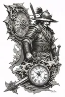 broken clock and samurai tattoo design idea