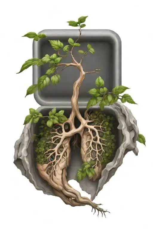 bonsai bush growing out of a pair of lungs tattoo design idea