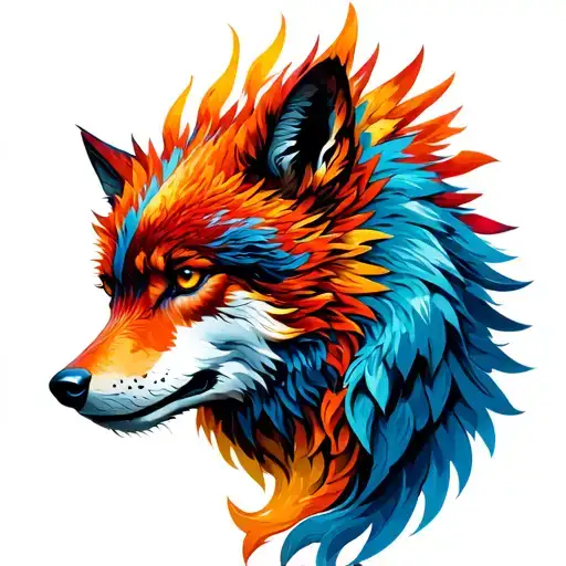 A Phoenix and a Wolf along with its young tattoo design idea