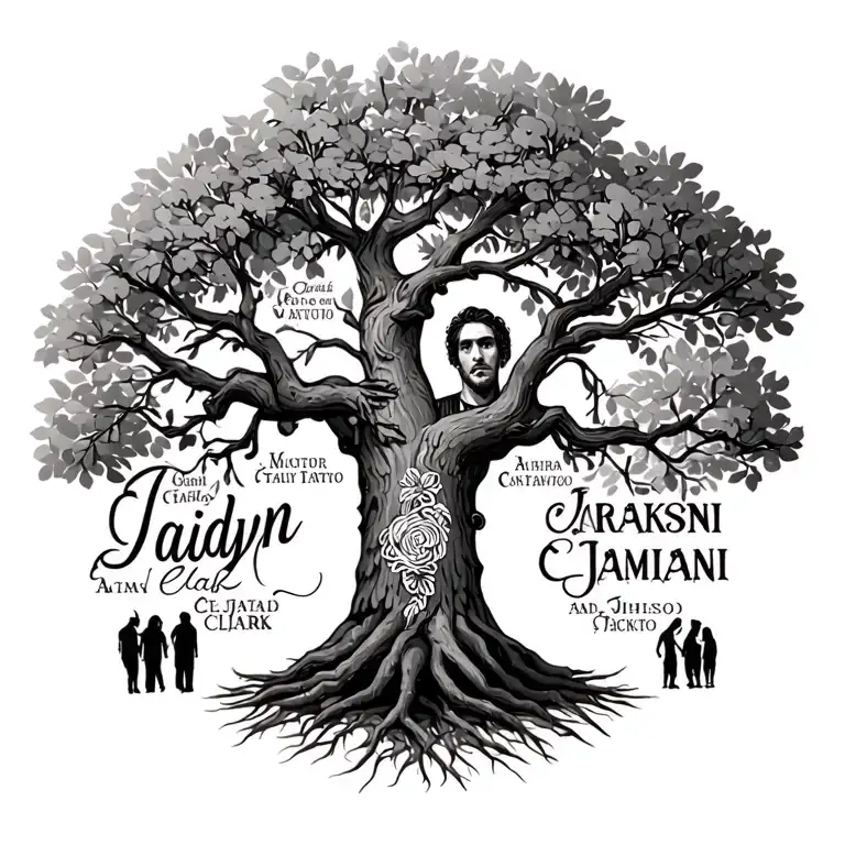 "Jaidyn-Jamai -Clark -Jackson" family tree for man with names  tattoo design idea