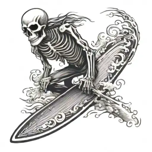 skeleton surfing tattoo design idea