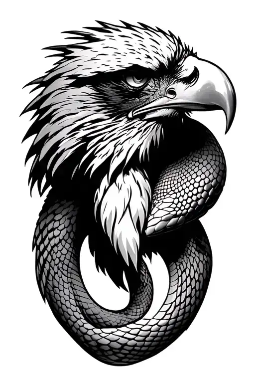 snake head , eagle head combine 2 in 1 soldier standing tattoo design idea