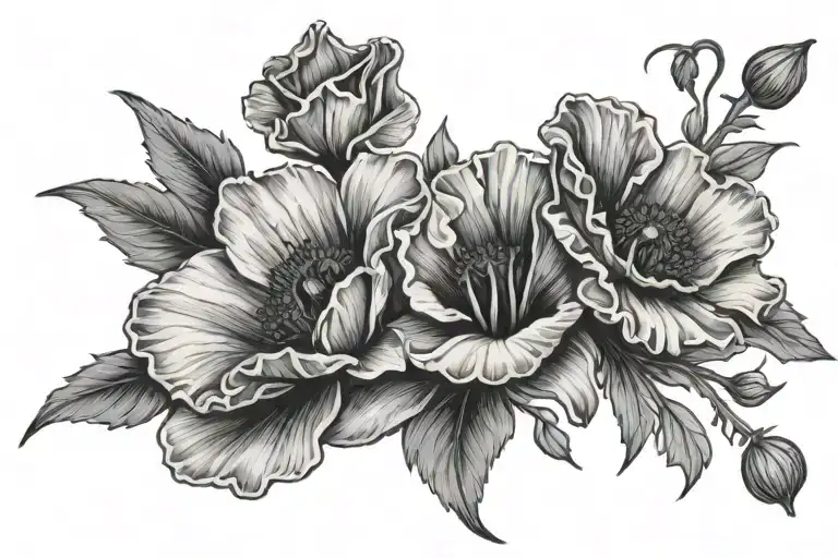 2001 with a gladious and poppy flowers   tattoo design idea