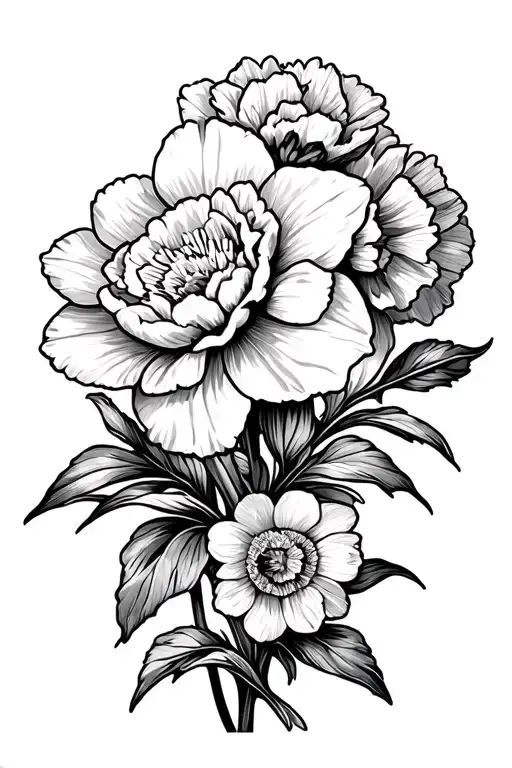 carnations and daffodil flowers tattoo design idea