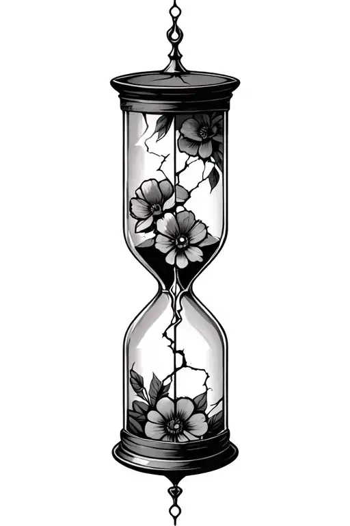 Hourglass cracked with flowers tattoo design idea