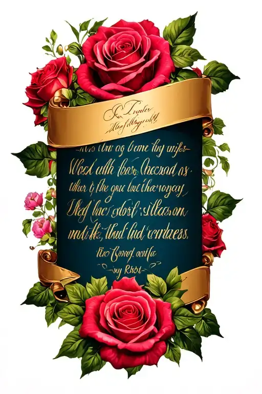 banner with scriptures and roses  tattoo design idea