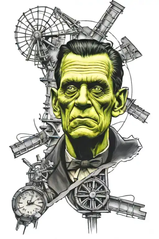 frankenstein prtrait  inside windmill tattoo design idea
