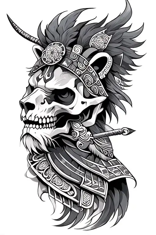 Skull Lion And Samurai warrior hmong tattoo design idea