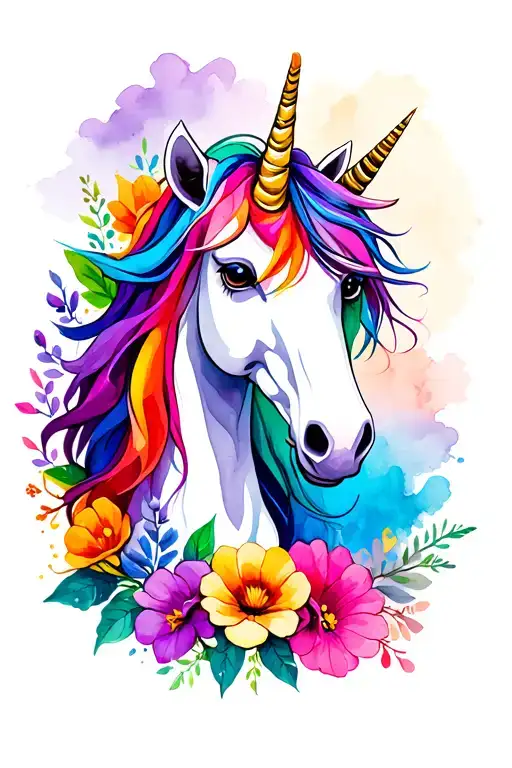 unicorn, colorful, purple, flowers, autism, memorial tattoo design idea