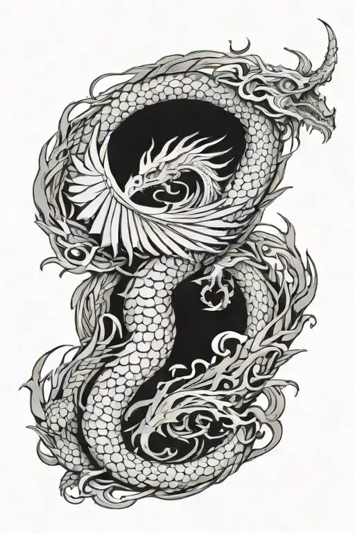 phoenix and a dragon wrapped tattoo design idea