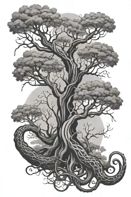 trees And tentacles tattoo design idea