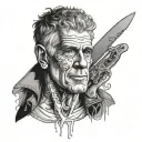 Anthony Bourdain split face and skull combination with knife in mouth  tattoo design idea