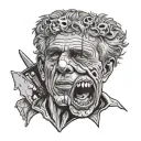 Anthony Bourdain split face and skull combination with knife in mouth  tattoo design idea