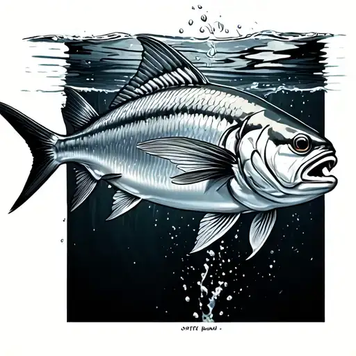Spanish mackerel agressive diving into water tattoo design idea