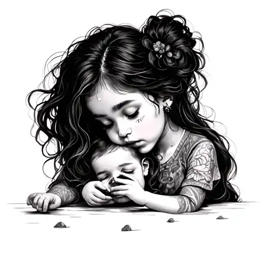 woman and inner child playing tattoo design idea