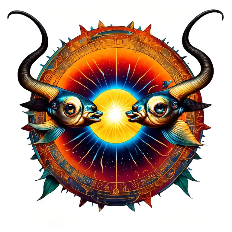 Pisces Taurus Zodiac Solar tattoo design idea