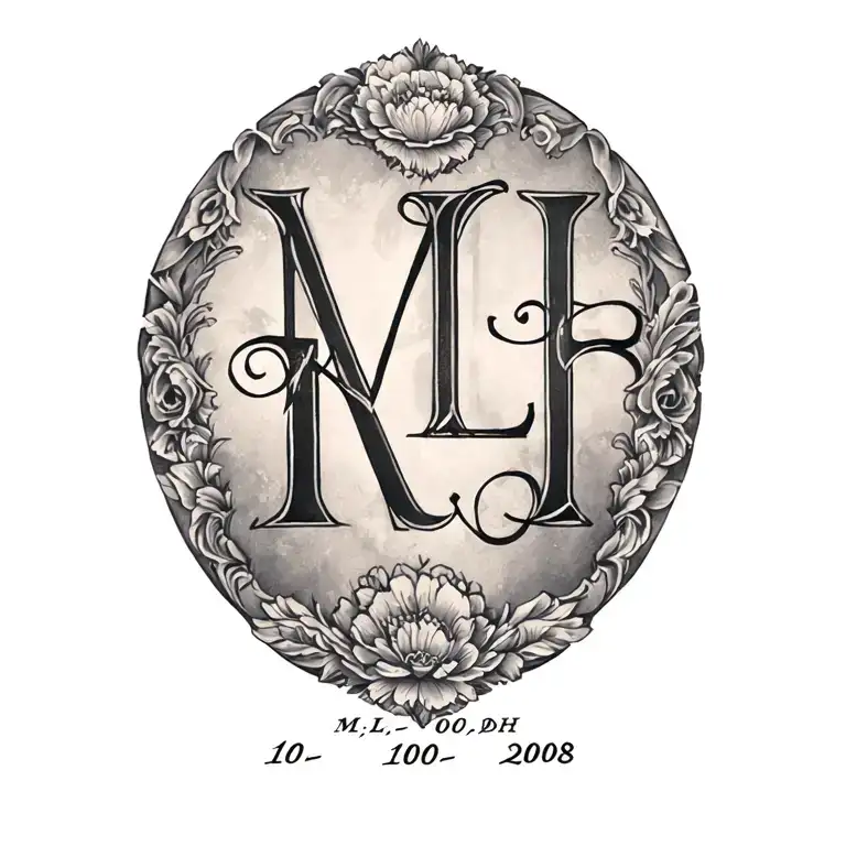 Initials MLH with birthdate 10-10-2008 tattoo design idea