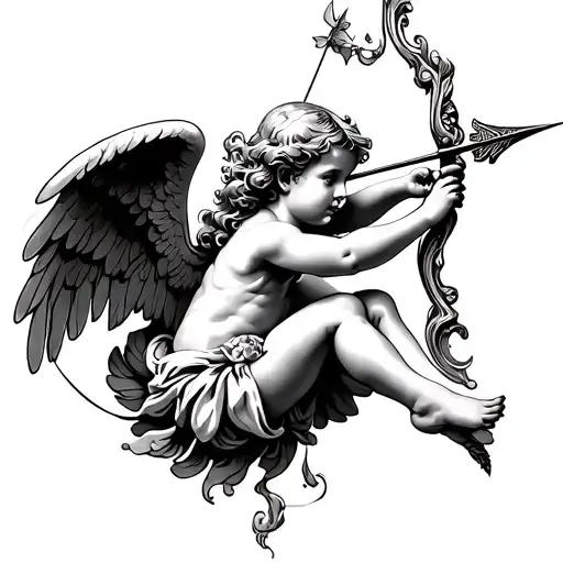 cupid shooting arrow tattoo design idea