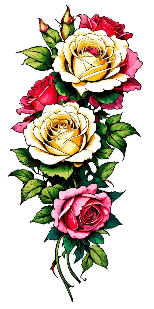 Alice in wonderland garden roses tattoo design idea