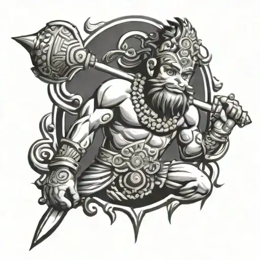 Hanuman mace and trident tattoo design idea