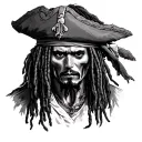 Jack Sparrow squelette avec dread locks tattoo design idea