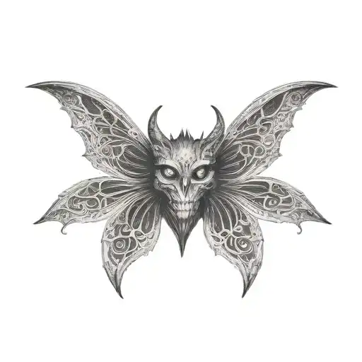 seraphim, 6 bat wings, centre eye, dark tattoo design idea