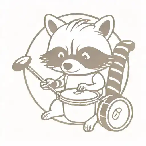 Cute Raccoon playing the Drum Set  tattoo design idea