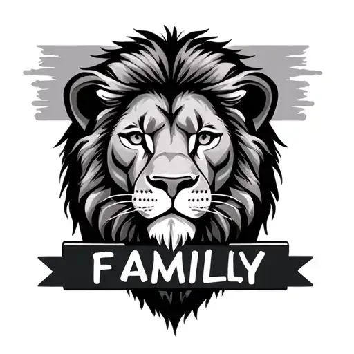 lion head with family written under it tattoo design idea