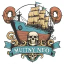 container ship with stacks of containers with a skull and anchor below and with text below that says Mutiny tattoo design idea