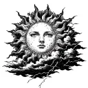 sun and storm clouds with lightning tattoo design idea