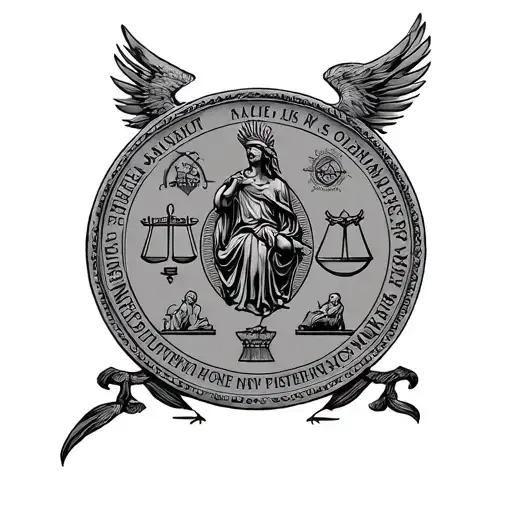 The Cardinal Virtues Stoic Coin with Symbols of Justice, Courage, Wisdom, and Temperance tattoo design idea