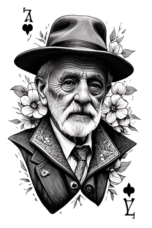 memorial piece for grandfather that like card games tattoo design idea