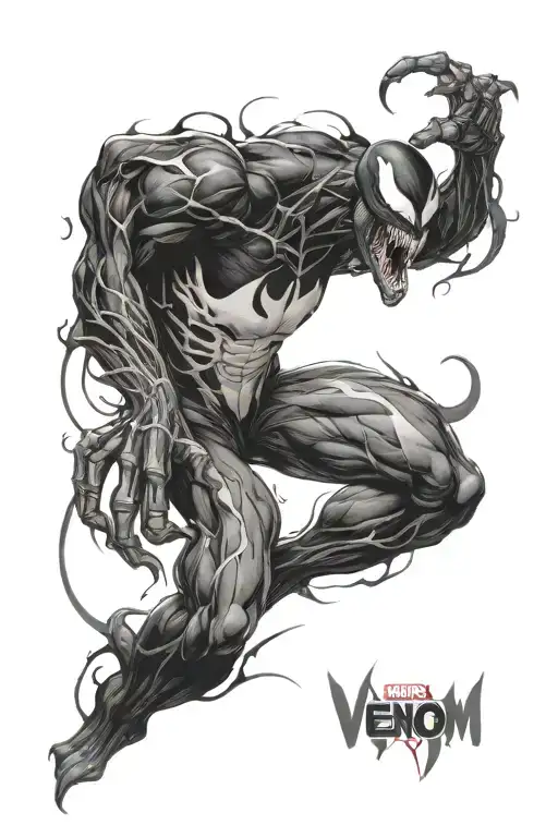 Black semi realism venom marvel movie version inspired tattoo design idea