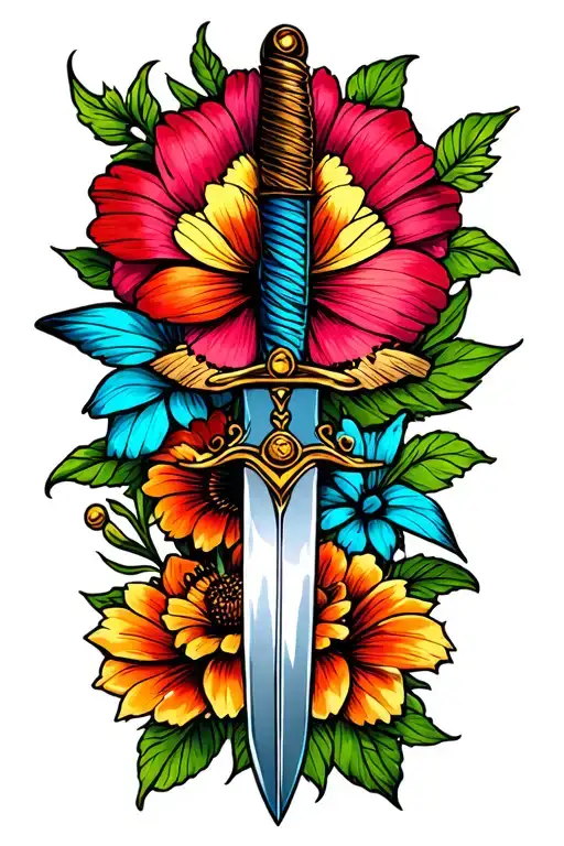 sword flower butterfly tattoo design idea