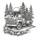 cop behind truck, forest scene tattoo design idea