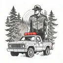 cop behind truck, forest scene tattoo design idea