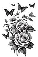 rose bush with butterflies flying away tattoo design idea
