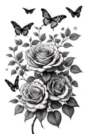 rose bush with butterflies flying away tattoo design idea