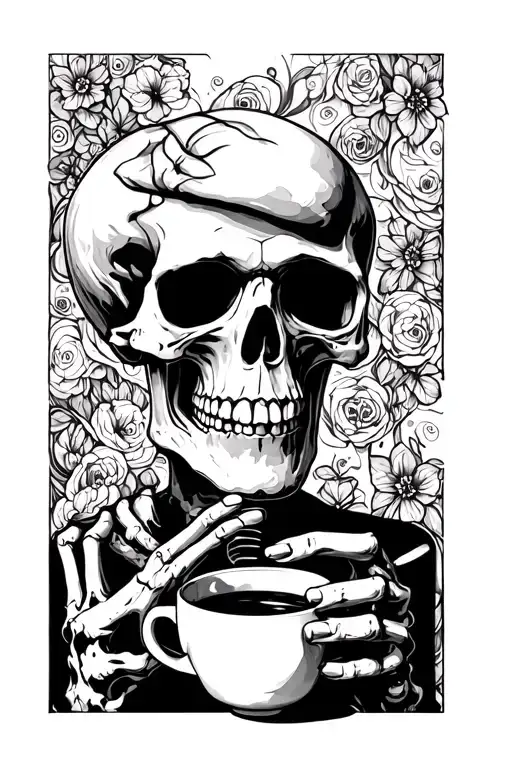 Skeleton Drinking Coffee tattoo design idea