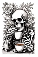 Skeleton Drinking Coffee tattoo design idea