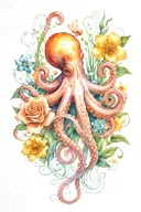 octopus, snowdrop, rose,  marigold flower tattoo design idea