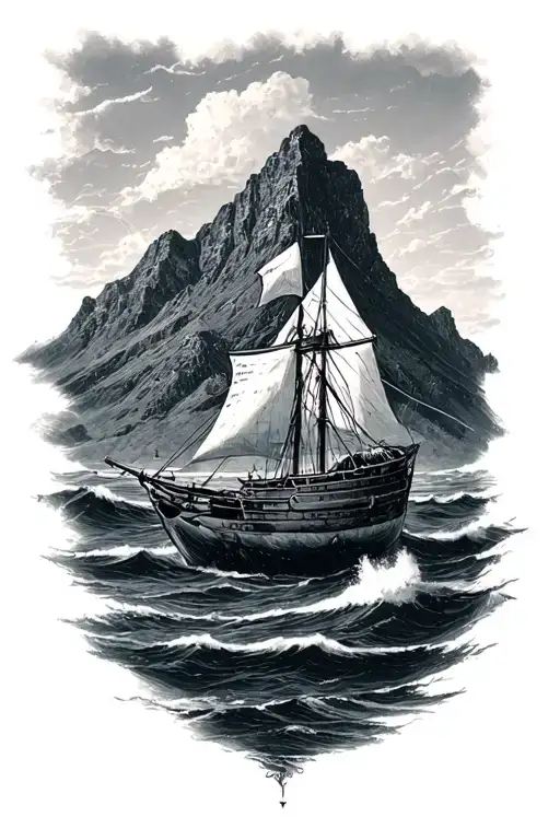 sea Chart with table mountain tattoo design idea