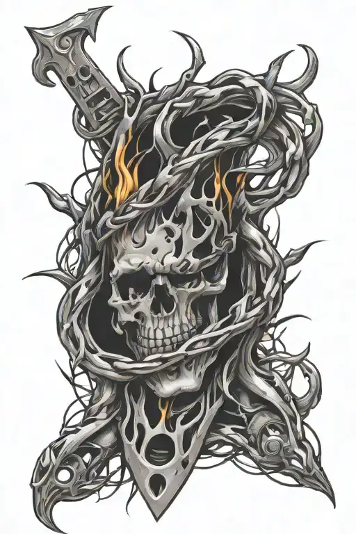 DAVIES barbwire and flames arm tattoo design idea